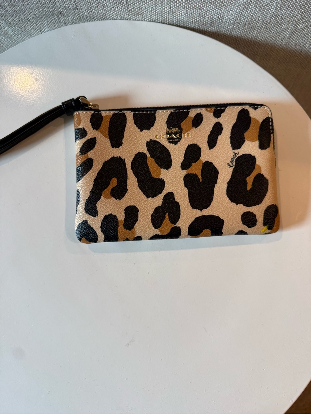 Coach Leopard-Print Wristlet in Tan, Black & Brown